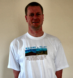 Picture of Armin wearing a 'Walking on Islay' t-shirt