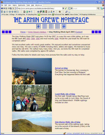 Screenshot of a website with a travelogue