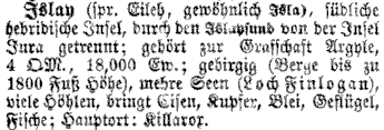 Screenshot of an entry about Islay in an old German encyclopedia