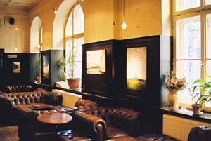 Picture of large leather sofas in a bar