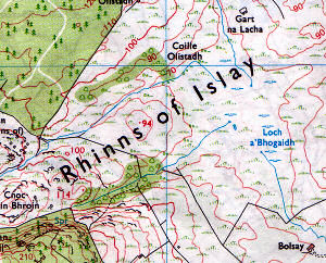 Scan of a map with the incorrect spelling Rhinns of Islay