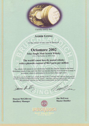 Low resolution scan of an Octomore certificate