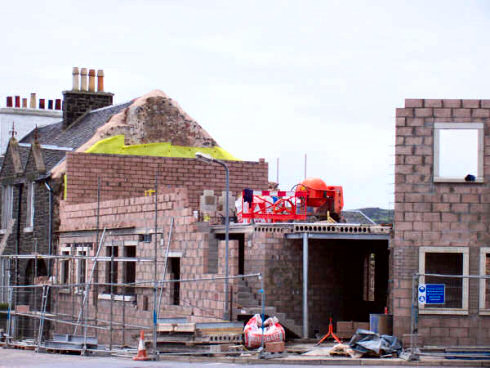 Picture of a hotel on Islay under construction, view of the south wing