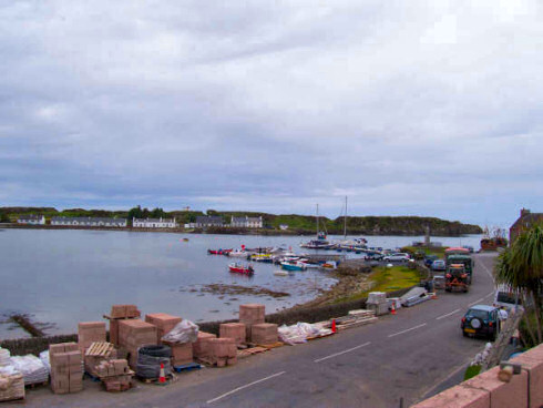Picture of a view over a bay on Islay with a small marina