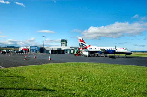 Picture of a small modern passenger jet at Islay Airport