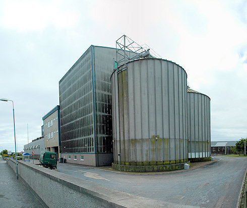 Picture of a large industrial maltings facility in Port Ellen on the Isle of Islay