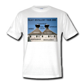 Picture of a t-shirt with an Islay Distillery 2009 print on the front