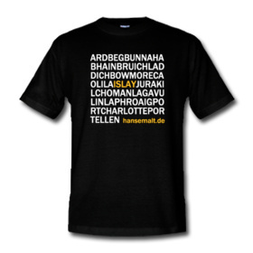 Picture of a black t-shirt with the names of many distilleries
