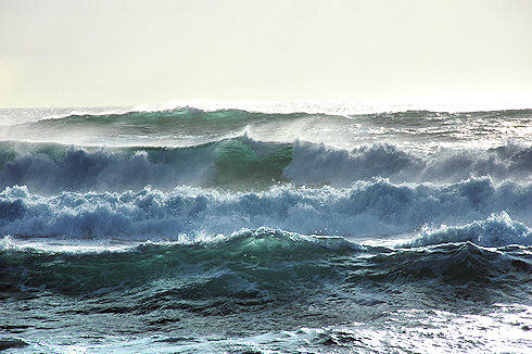 Picture of waves breaking as the approach a shore