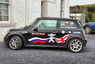 Picture of a black Mini Cooper with Mini Club Russia stickers