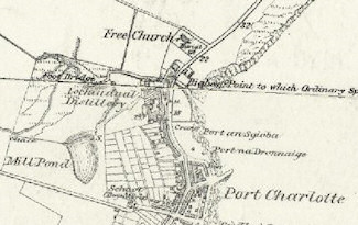 Screenshot of an old map of Port Charlotte on Islay with the Loch Indaal distillery
