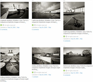 Screenshot of 6 black and white pictures in an online gallery
