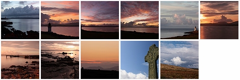 Screenshot of thumbnails of sunrises on Islay