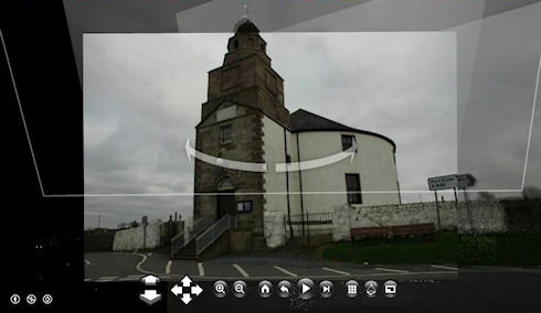 Screenshot of a Photosynth, the front of the Round Church in Bowmore