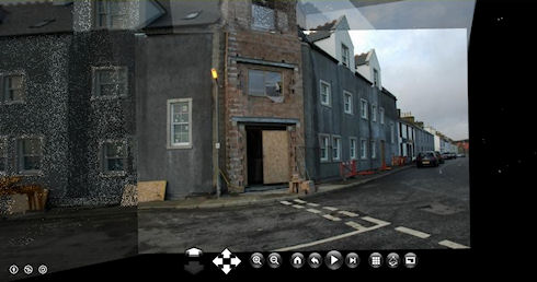 Screenshot of a photosynth of the under construction Islay Hotel in Port Ellen, turned around a corner