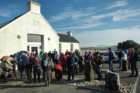 Picture of group of walkers being welcomed by the walk leader