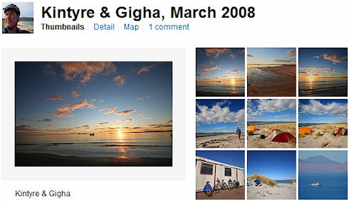 Screenshot of a Flickr picture set of Gigha pictures