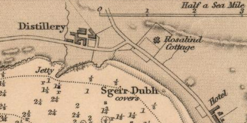 Screenshot snippet of a map from 1852, showing a distillery