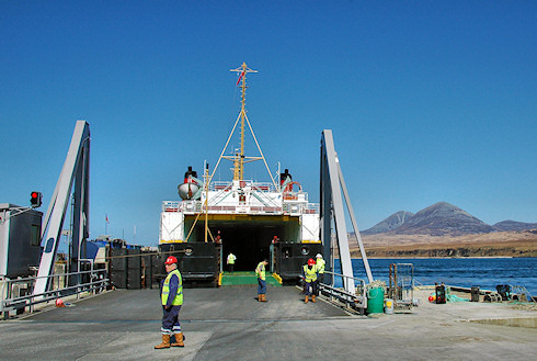 Picture of a Calmac ferry at the linkspan in Port Askaig, Islay