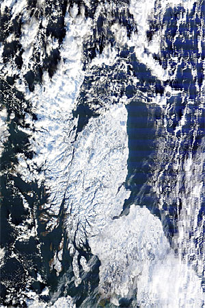 Satellite picture of a snow covered Scotland