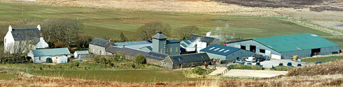 Panoramic picture of a farm distillery, Kilchoman distillery at Rockside Farm on Islay