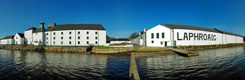 Panoramic picture of Laphroaig distillery on the Isle of Islay
