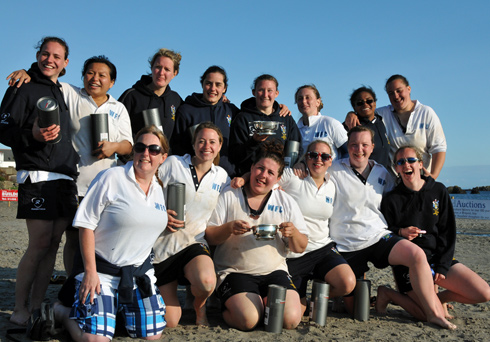 Picture of a female beach rugby team