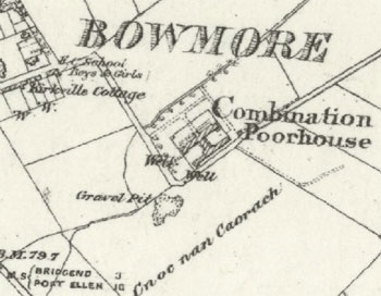 Screenshot of an old OS map showing the poorhouse in Bowmore, Islay