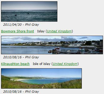 Screenshot from a gallery with three Islay panoramas