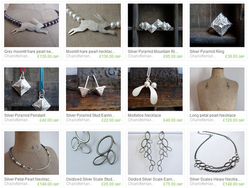 Screenshot of jewellery in an online shop