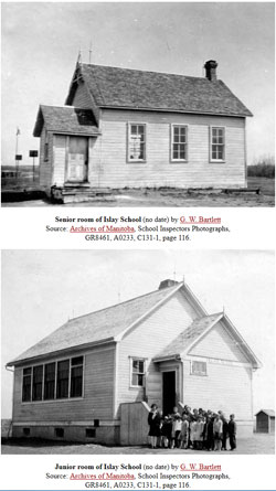 Screenshot of two pictures of the old Islay school in Manitoba, Canada