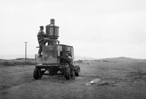 Old picture of a mobile lighthouse on The Oa on Islay