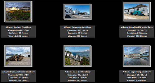 Screenshot of a picture gallery with Islay distillery pictures