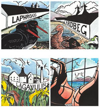 Small screenshot of lino prints of four Islay distilleries