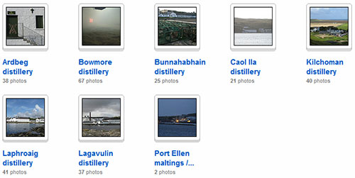 Screenshot of a flickr collection of Islay distillery pictures