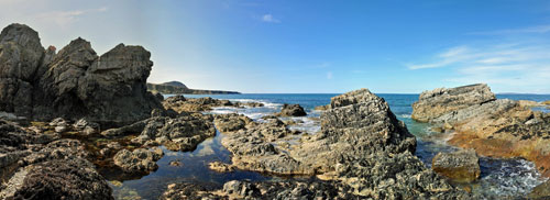 Picture of a panoramic view over a rocky shore