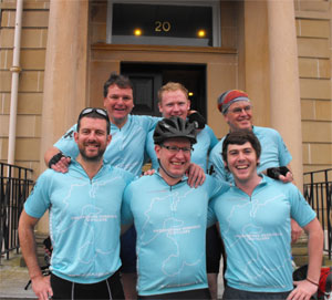 Picture of six charity fundraising cyclists