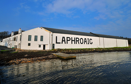 Picture of a view of the Laphroaig distillery offices and some of the warehouses