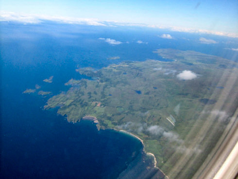 Picture of an aerial view over the coastline of an island (Islay)